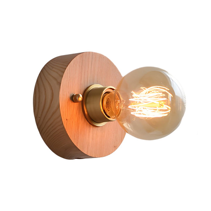 Round/Square Vintage Walnut Wood Wall Lamp 1-light with Pull Chain Switch | Kalsten