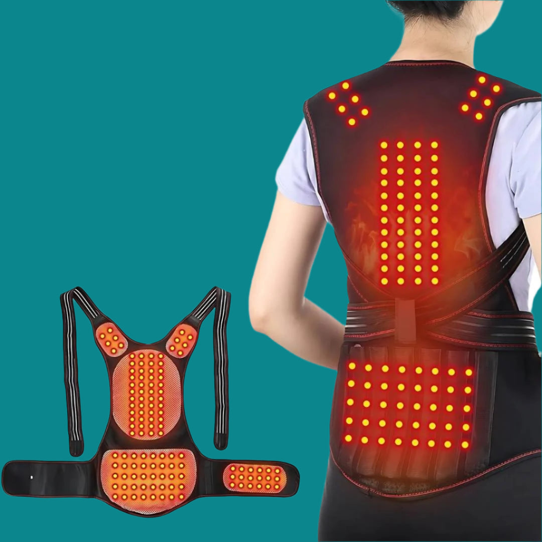 Skanto | Self-Heating Back Brace | Adjustable Heated Posture Corrector for Back Pain Relief & Improved Posture