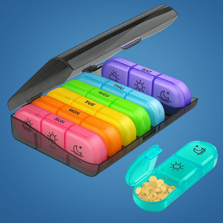 MediTrack | Weekly Pill Organizer – Improves Medication Adherence - Easy‑Open Large Compartments – BPA‑Free Durable – Travel & Seniors Kalsten