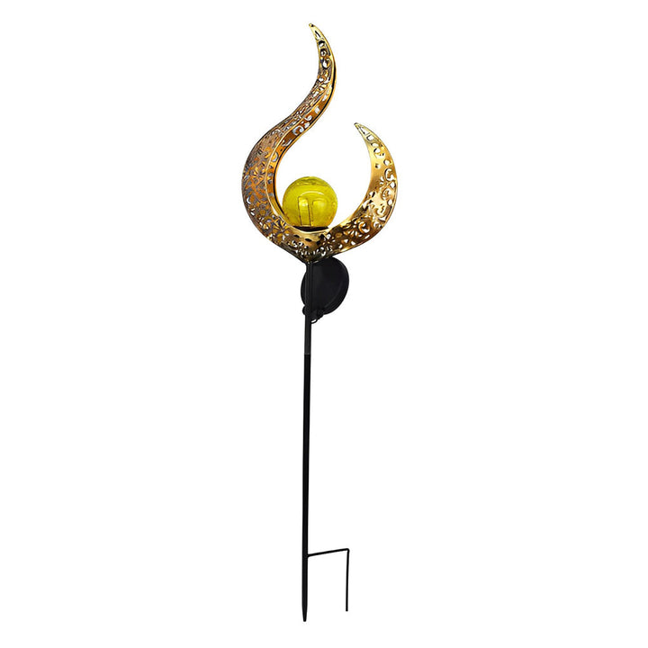 Iron Moon Flame Creative Hollow Projection Cracked Glass Solar Lawn Lights | Kalsten