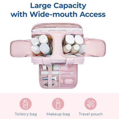 BowLift | Women’s Travel Toiletry Bag | Waterproof Lining | 4 Compartments | Upright Full-Open Design | 11 × 6.3 × 9.4 in