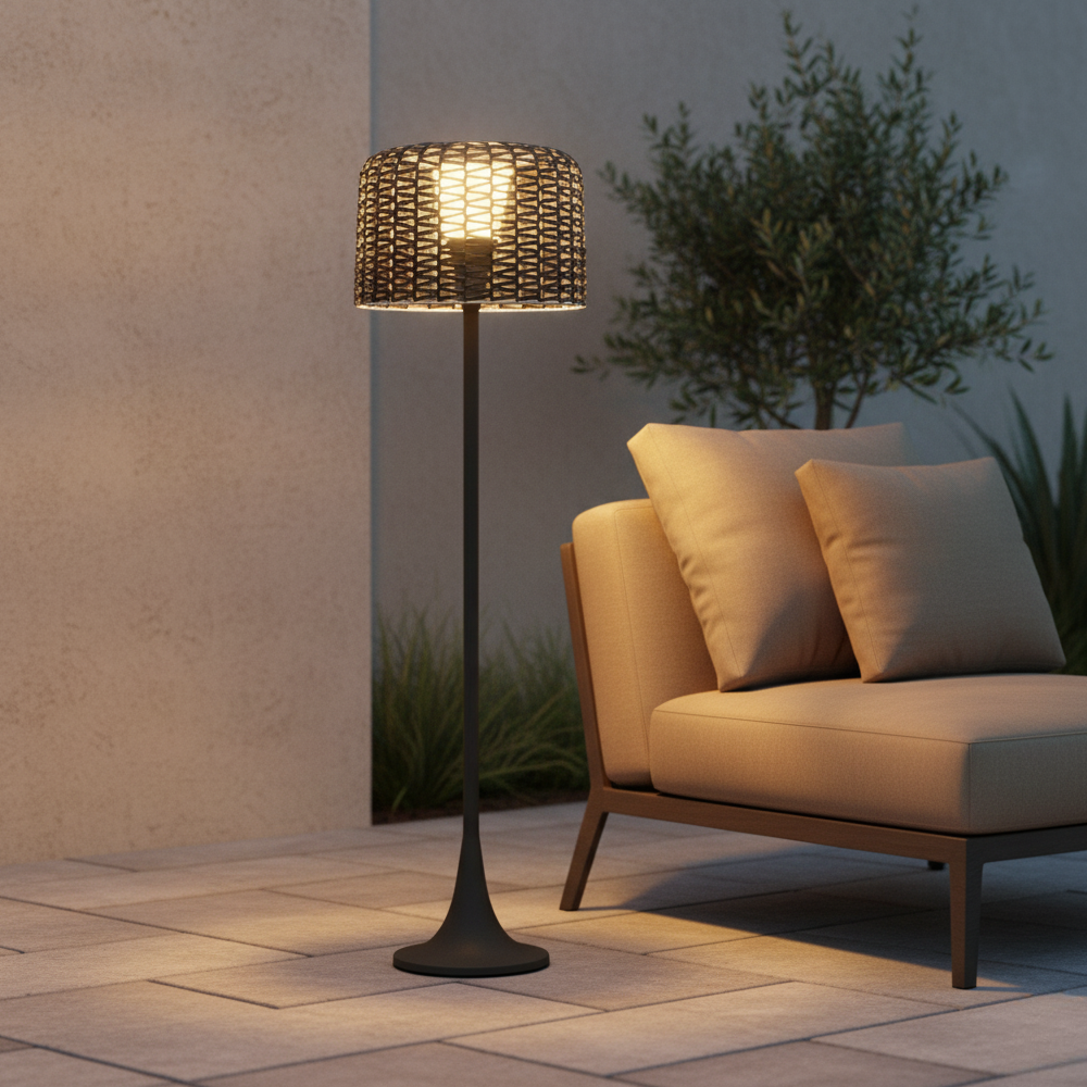 Solar Rattan Outdoor Patio Floor Lamp