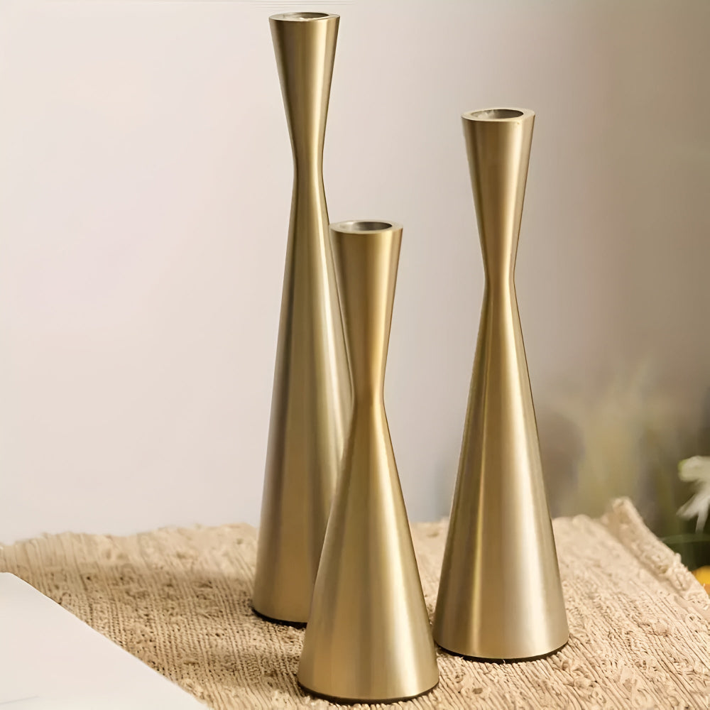 Kalsten | Sleek Nordic Brass Waist Candlestick| 3pcs Set
