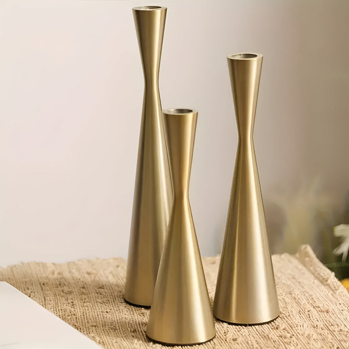 Kalsten | Sleek Nordic Brass Waist Candlestick| 3pcs Set