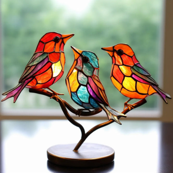 Kalsten |Bird on Branch Metal Painted Desktop Ornament