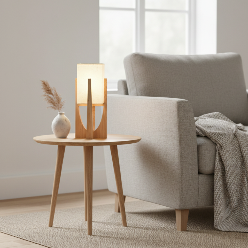 SolaceColumn Wooden-Base Table & Floor Lamp