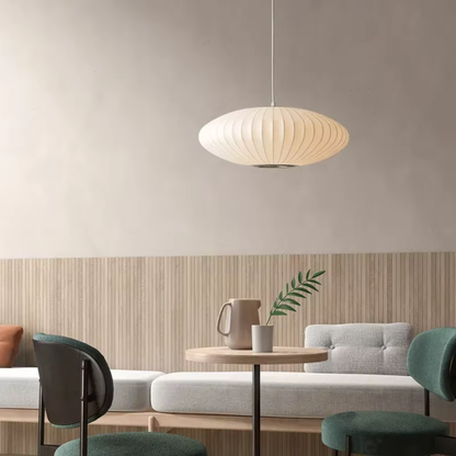 Japandi Silk-Shade Dining Chandelier