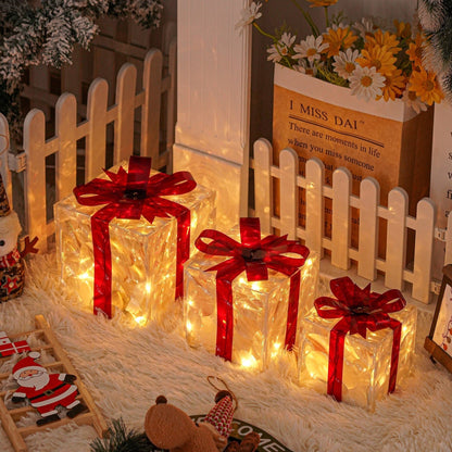 Skanto | GlowBox LED Gift Boxes – Set of 3 Light-Up Christmas Presents for Indoor and Outdoor Use
