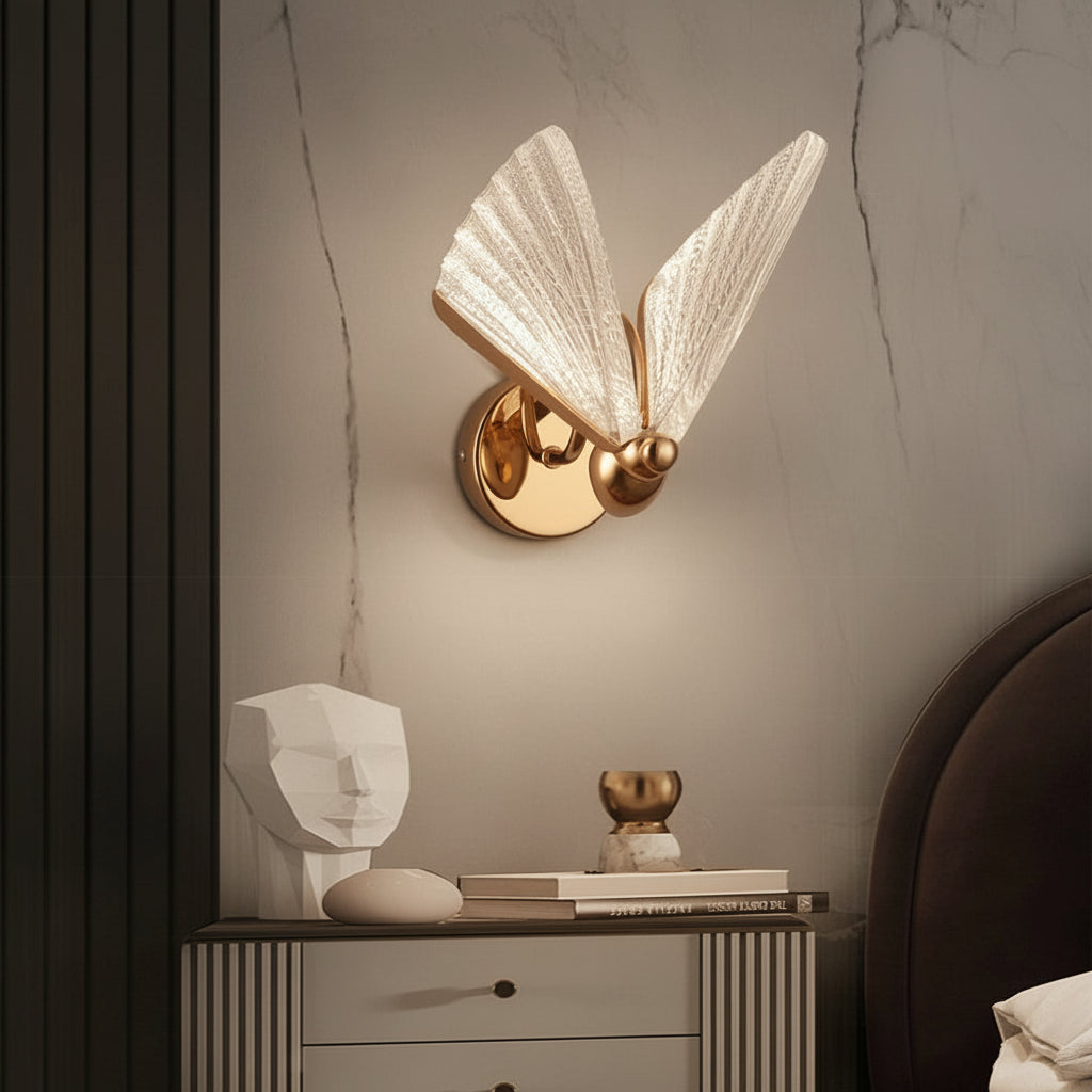 LED Wall Sconce Light – Modern Butterfly Acrylic Gold (25x19cm / 9.8x7.5in) | Kalsten