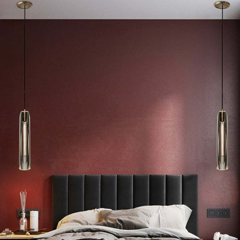 Pendant Light Glass Cylinder 15 in Adjustable Hanging Bedroom Dining Room Ceiling Fixture Modern Minimalist Lighting | Kalsten