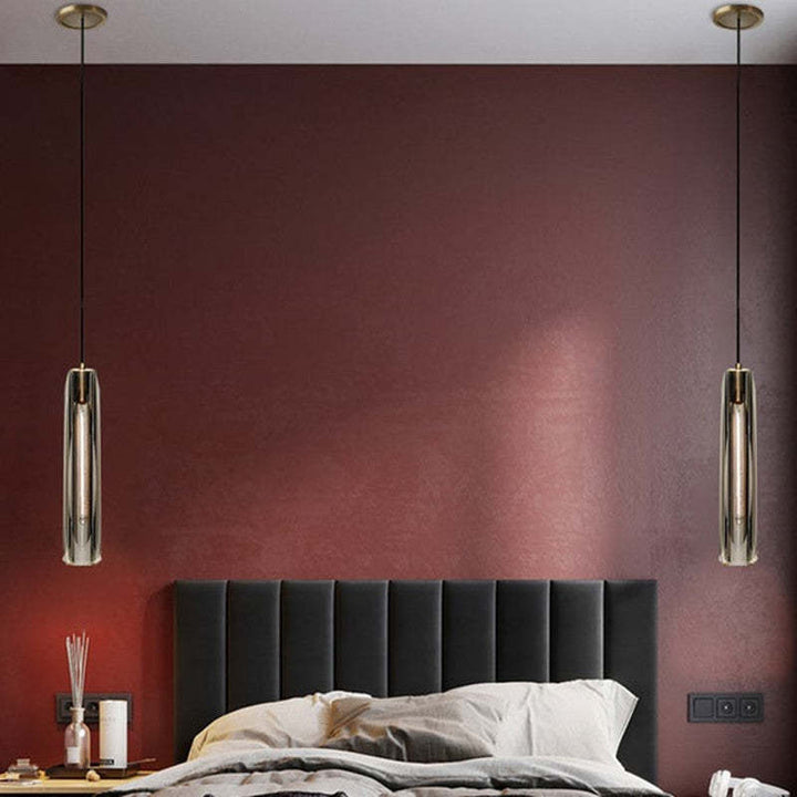 Pendant Light Glass Cylinder 15 in Adjustable Hanging Bedroom Dining Room Ceiling Fixture Modern Minimalist Lighting | Kalsten