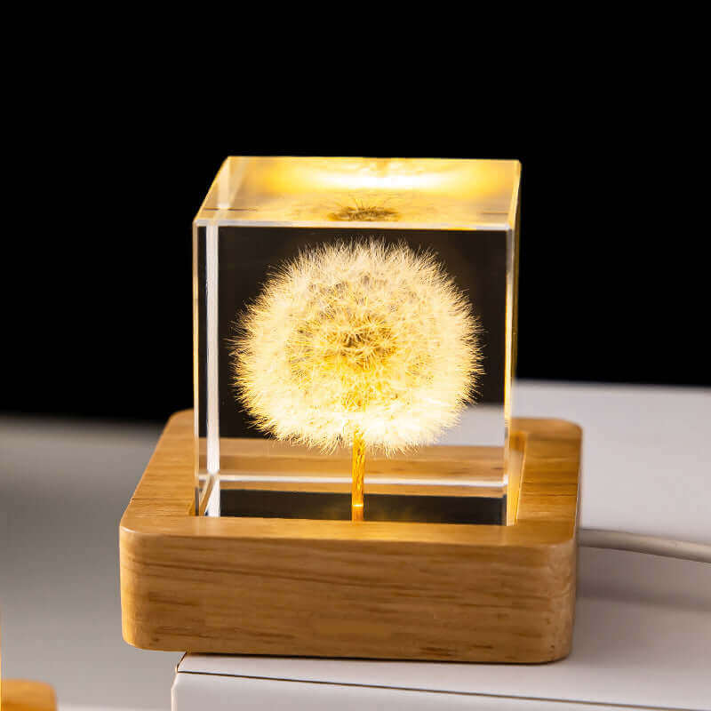 LED Night Light Flower Crystal Ball Children Night Lamp With Woodern Base Bedroom Ambient Light Creative Gift Night Light | Kalsten