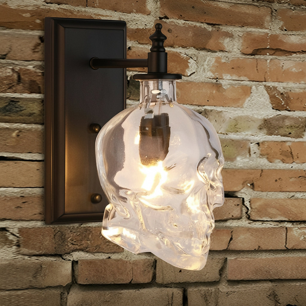 Gothic Glass Skull Wall Sconce – Industrial Retro Iron Wall Lamp & Art Decor (E14) | Kalsten