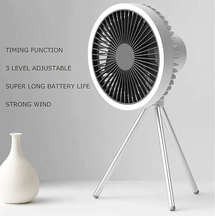 Rechargeable 10,000mAh Camping Fan with LED Lighting and Power Bank | Kalsten