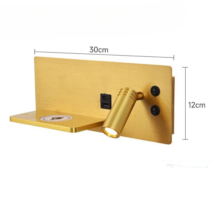 LED Wall Lamp with USB Connection and Shelf for Bedroom or Office