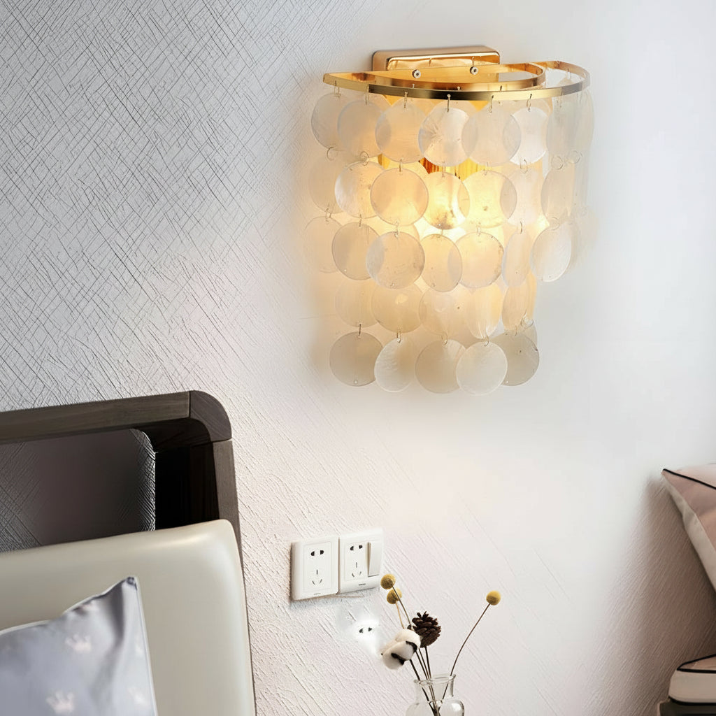 Coastal Capiz Shell LED Wall Sconce – Natural Sea Shell Bedside Wall Lamp - Gold/Chrome | Kalsten