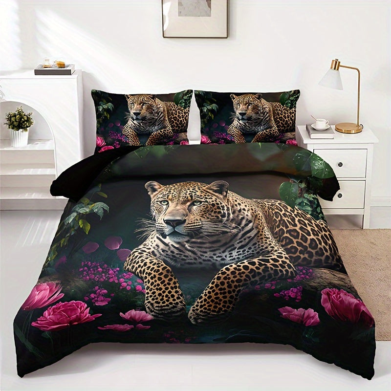 Luxurious Animal Print Bedding Set with Rose Pattern - 3-piece Kalsten