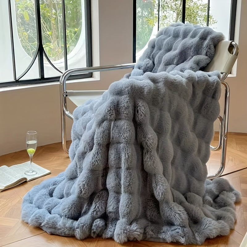 Faux Rabbit Fur Fleece Blanket – Luxury Warming Couch Blanket for Napping and for Air Conditioning | Soft and Thick Blanket | Karnz