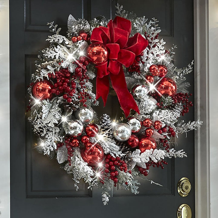 Kalsten | Cordless Prelit Holiday Trim | LED Lights, Auto-Timer & Premium Red/White Decor