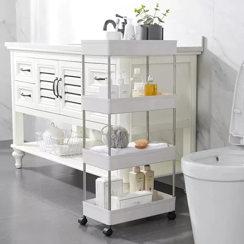 4-Tier Slim Storage Cart Kitchen Bathroom Mobile Shelf with Wheels Skanto