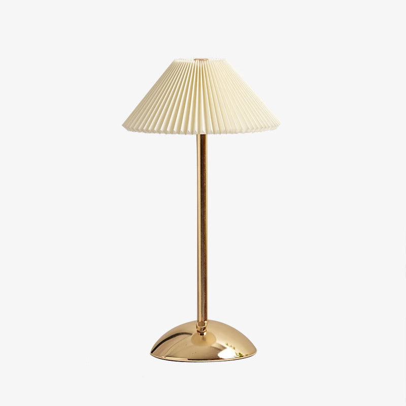 Contemporary Scandinavian rechargeable iron fabric cone pleated LED table lamp for bedside | Kalsten