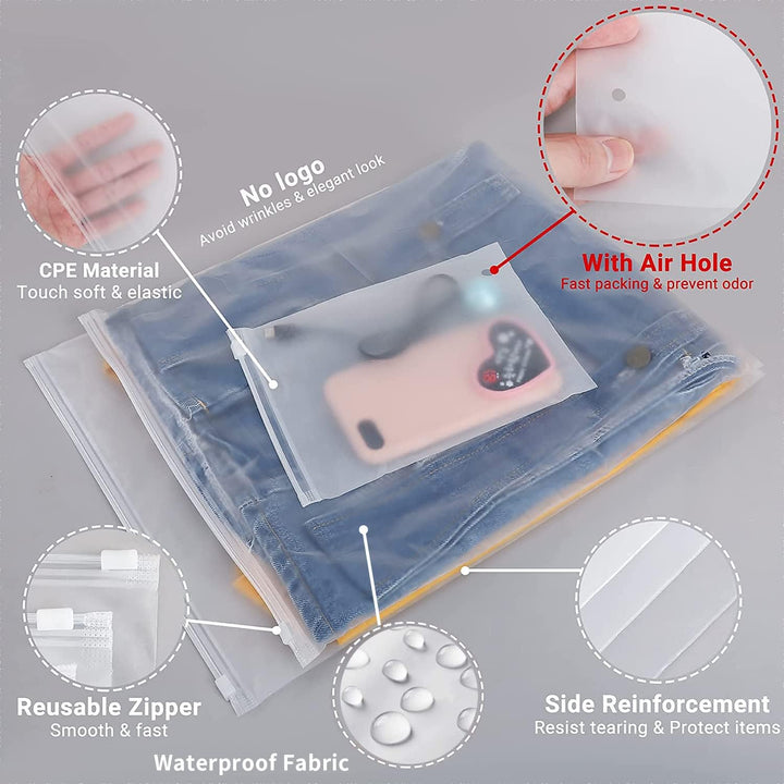 Kalsten | Multi-Purpose Frosted Zip Storage Bags – 20-Pack Plastic Garment Sleeves (Buy 2 Sets, Take 1 FREE)