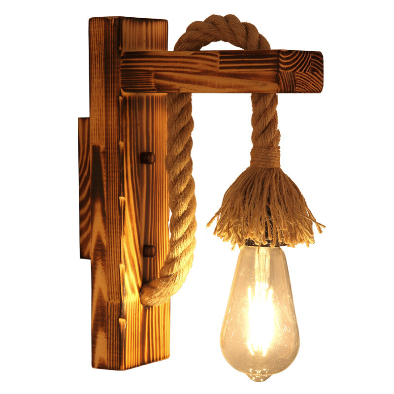 Wood Rope Industrial Wall Light