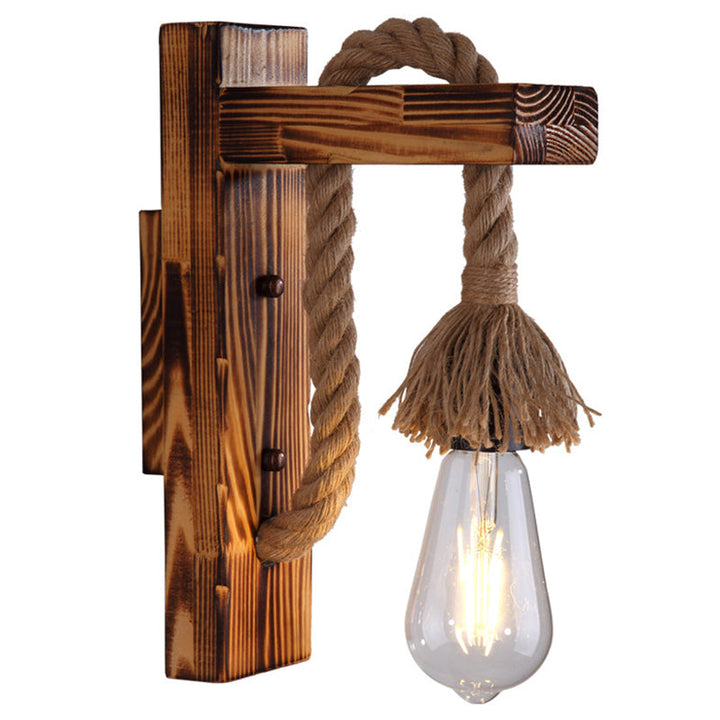 Wood Rope Industrial Wall Light