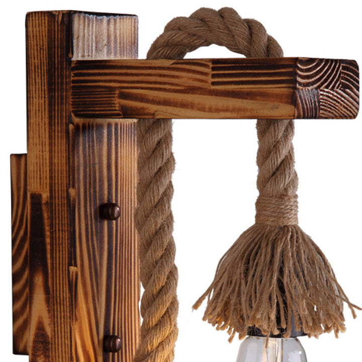 Wood Rope Industrial Wall Light