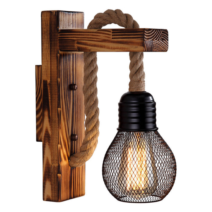 Wood Rope Industrial Wall Light