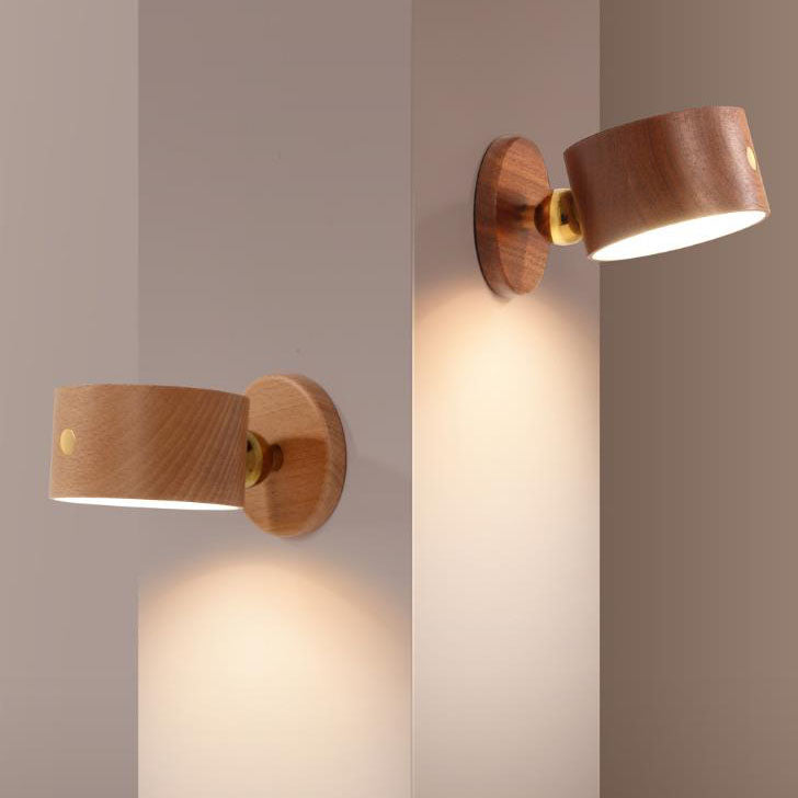 Simple wood USB rechargeable touch magnet LED night light wall sconce lamp | Kalsten