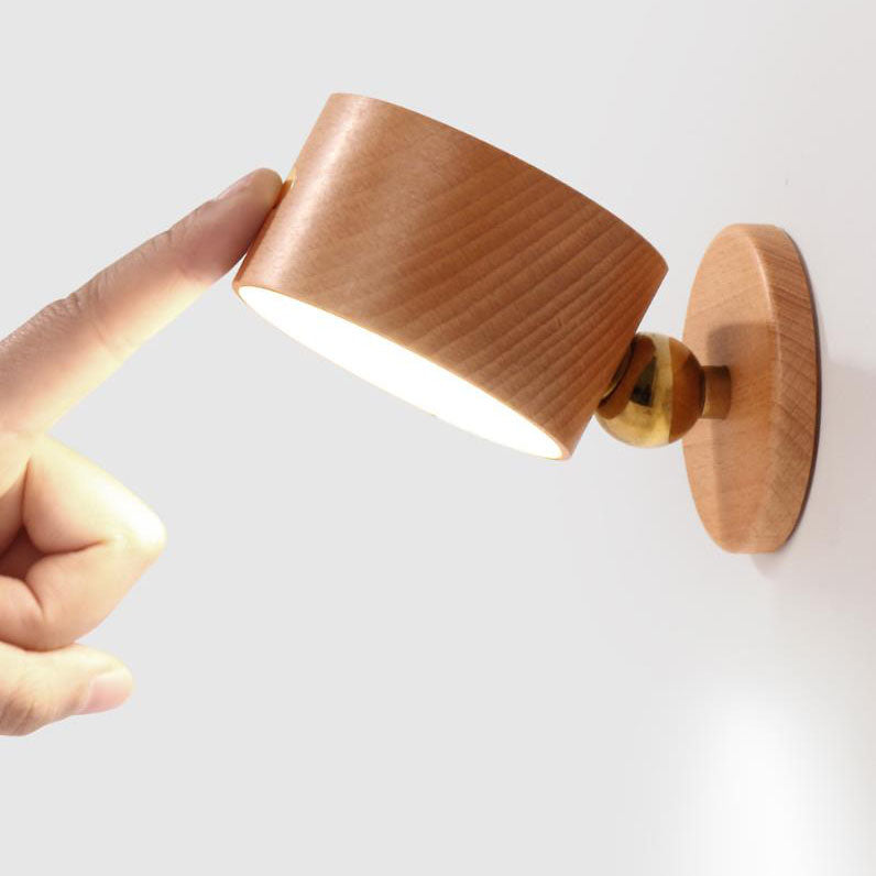 Simple wood USB rechargeable touch magnet LED night light wall sconce lamp | Kalsten