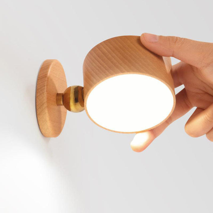Simple wood USB rechargeable touch magnet LED night light wall sconce lamp | Kalsten