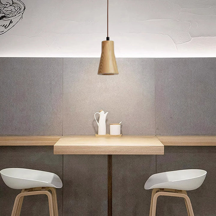 Pendant Light Wood GU10 5.7 in Beige Bedroom Living Room Hanging Ceiling Fixture Adjustable Cord Modern Minimalist | Kalsten