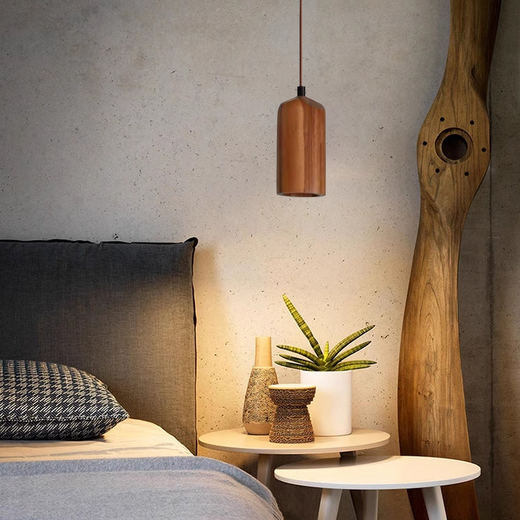 Pendant Light Wood GU10 5.7 in Beige Bedroom Living Room Hanging Ceiling Fixture Adjustable Cord Modern Minimalist | Kalsten