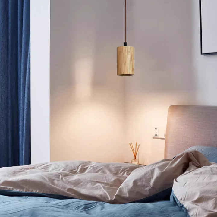 Pendant Light Wood GU10 5.7 in Beige Bedroom Living Room Hanging Ceiling Fixture Adjustable Cord Modern Minimalist | Kalsten