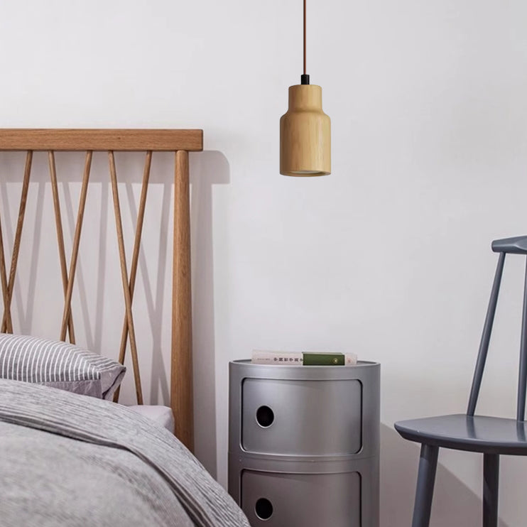 Pendant Light Wood GU10 5.7 in Beige Bedroom Living Room Hanging Ceiling Fixture Adjustable Cord Modern Minimalist | Kalsten