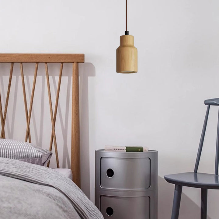 Pendant Light Wood GU10 5.7 in Beige Bedroom Living Room Hanging Ceiling Fixture Adjustable Cord Modern Minimalist | Kalsten