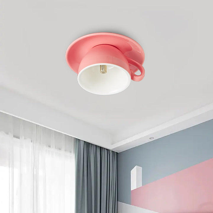 Ceiling Light Ceramic Coffee Cup Shape Indoor Bedroom Living Room Decorative Flush Mount LED Fixture | Kalsten