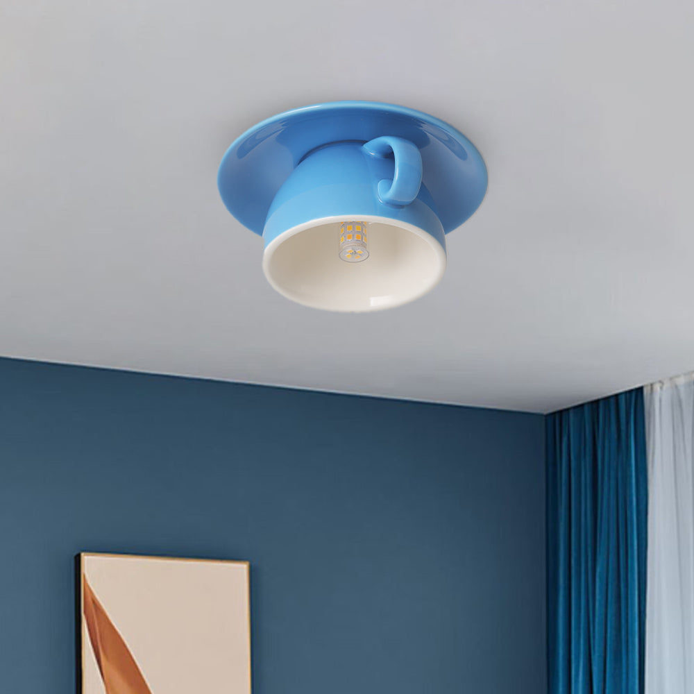 Ceiling Light Ceramic Coffee Cup Shape Indoor Bedroom Living Room Decorative Flush Mount LED Fixture | Kalsten