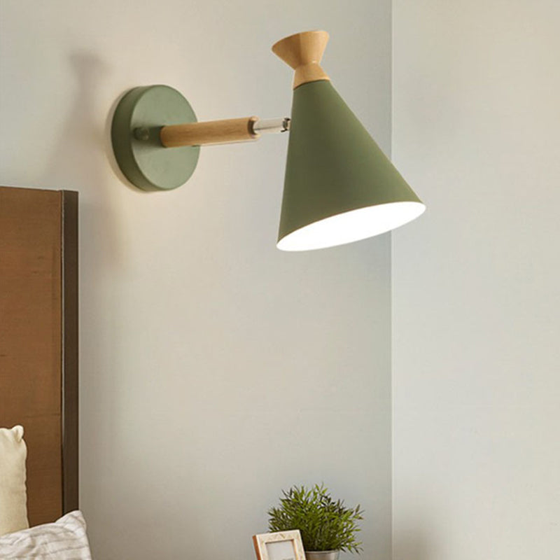 Iron Conical Wall Mounted Lamp Contemporary 1 Bulb Wall Lighting Ideas with Wood Top | Kalsten