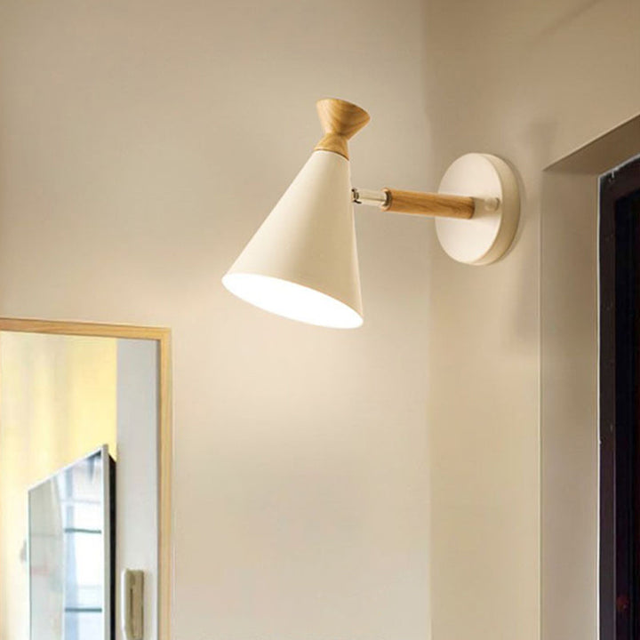Iron Conical Wall Mounted Lamp Contemporary 1 Bulb Wall Lighting Ideas with Wood Top | Kalsten