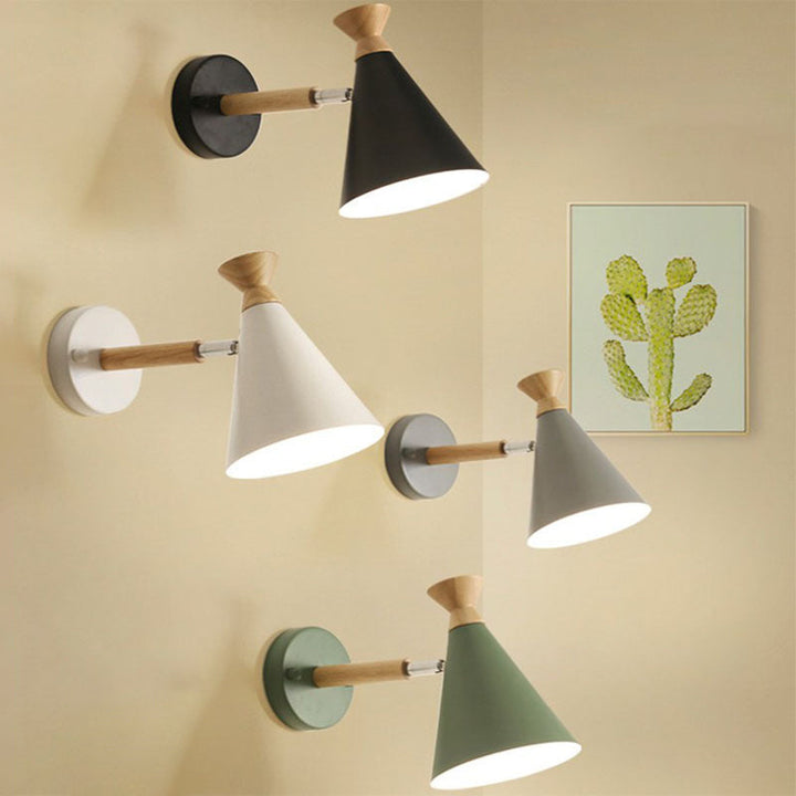 Iron Conical Wall Mounted Lamp Contemporary 1 Bulb Wall Lighting Ideas with Wood Top | Kalsten
