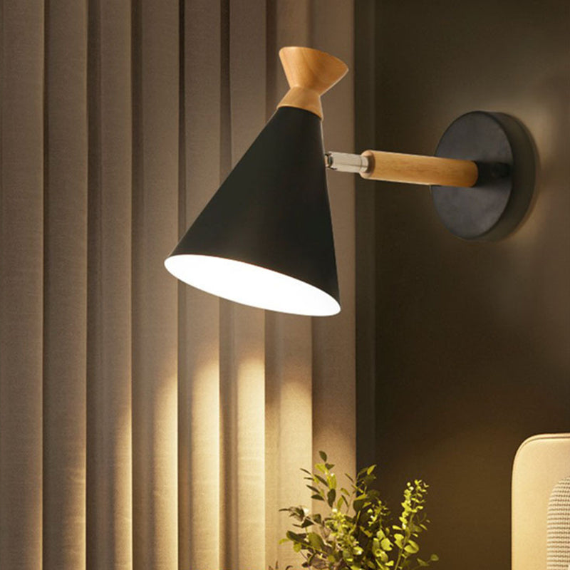 Iron Conical Wall Mounted Lamp Contemporary 1 Bulb Wall Lighting Ideas with Wood Top | Kalsten