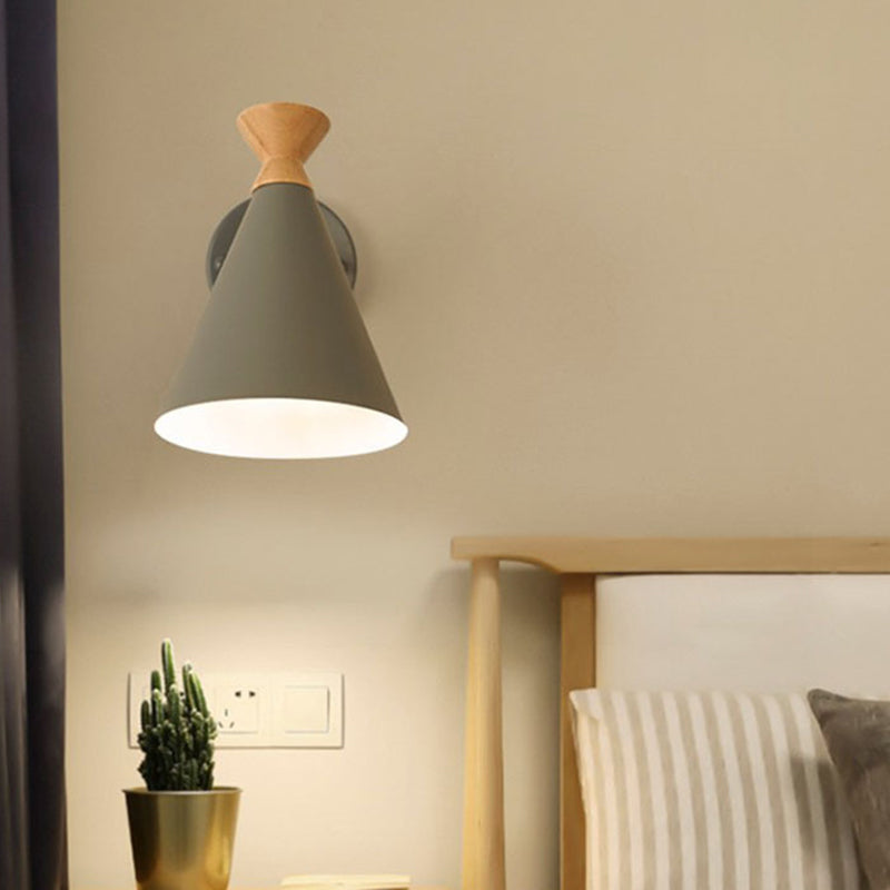 Iron Conical Wall Mounted Lamp Contemporary 1 Bulb Wall Lighting Ideas with Wood Top | Kalsten