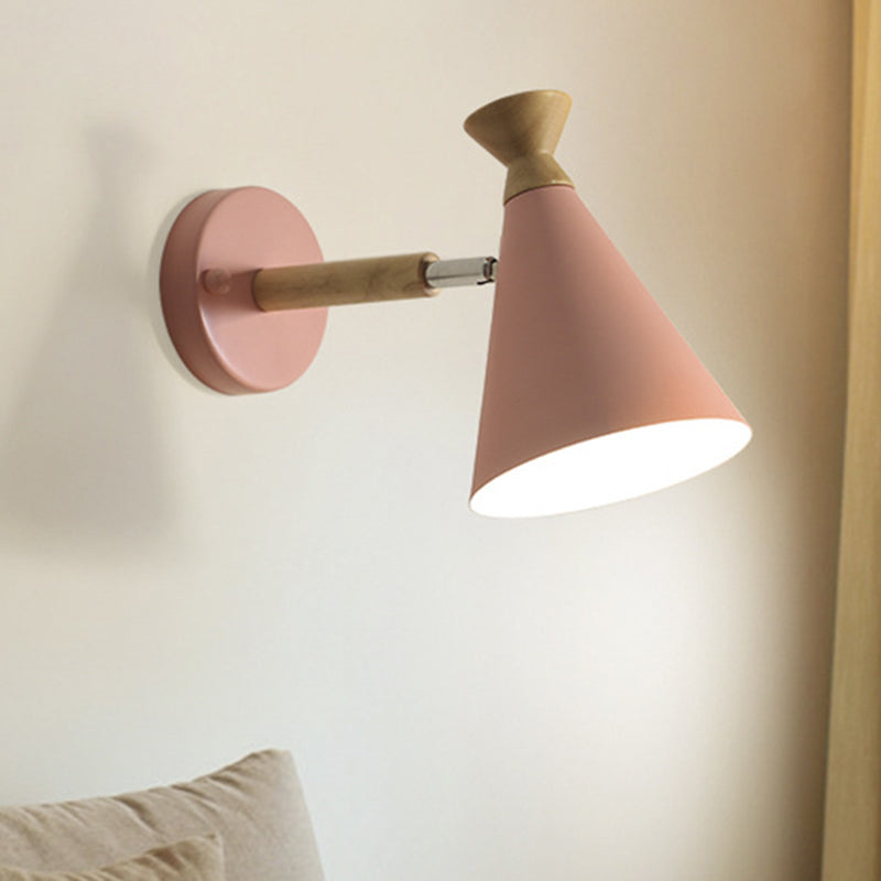 Iron Conical Wall Mounted Lamp Contemporary 1 Bulb Wall Lighting Ideas with Wood Top | Kalsten