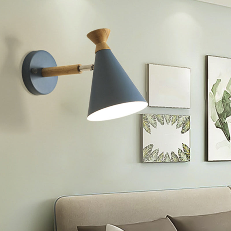Iron Conical Wall Mounted Lamp Contemporary 1 Bulb Wall Lighting Ideas with Wood Top | Kalsten