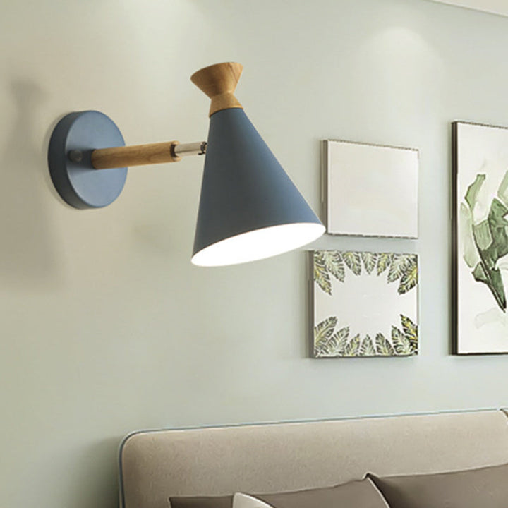 Iron Conical Wall Mounted Lamp Contemporary 1 Bulb Wall Lighting Ideas with Wood Top | Kalsten