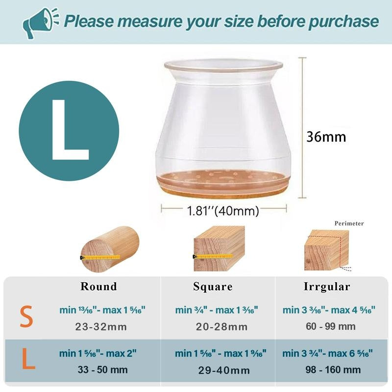 Kalsten | Clear Silicone Chair Leg Caps with Integrated Felt Pads
