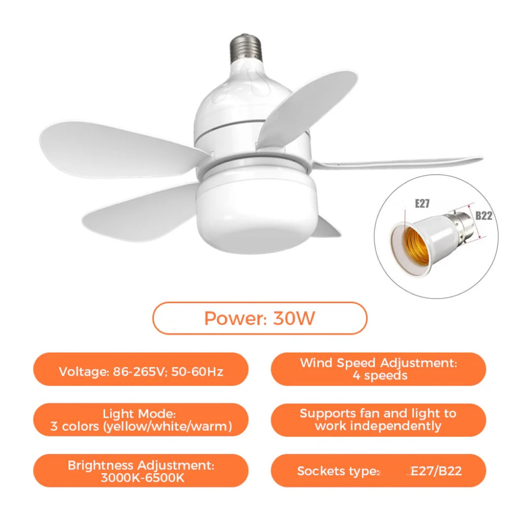 2-in-1 LED Ceiling Fan Light with Remote Control, E27/B22 Base | Kalsten